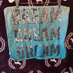 Teal Sequin 'DREAM' Pillow Cover